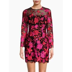 Milly’s Scottie Floral Mesh Lace Embroidered Mini Dress Size 12 Red Black